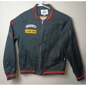 Kleep Bomber Varsity Jacket Patches Full Zip Up Outerwear Black XL Streetwear‎